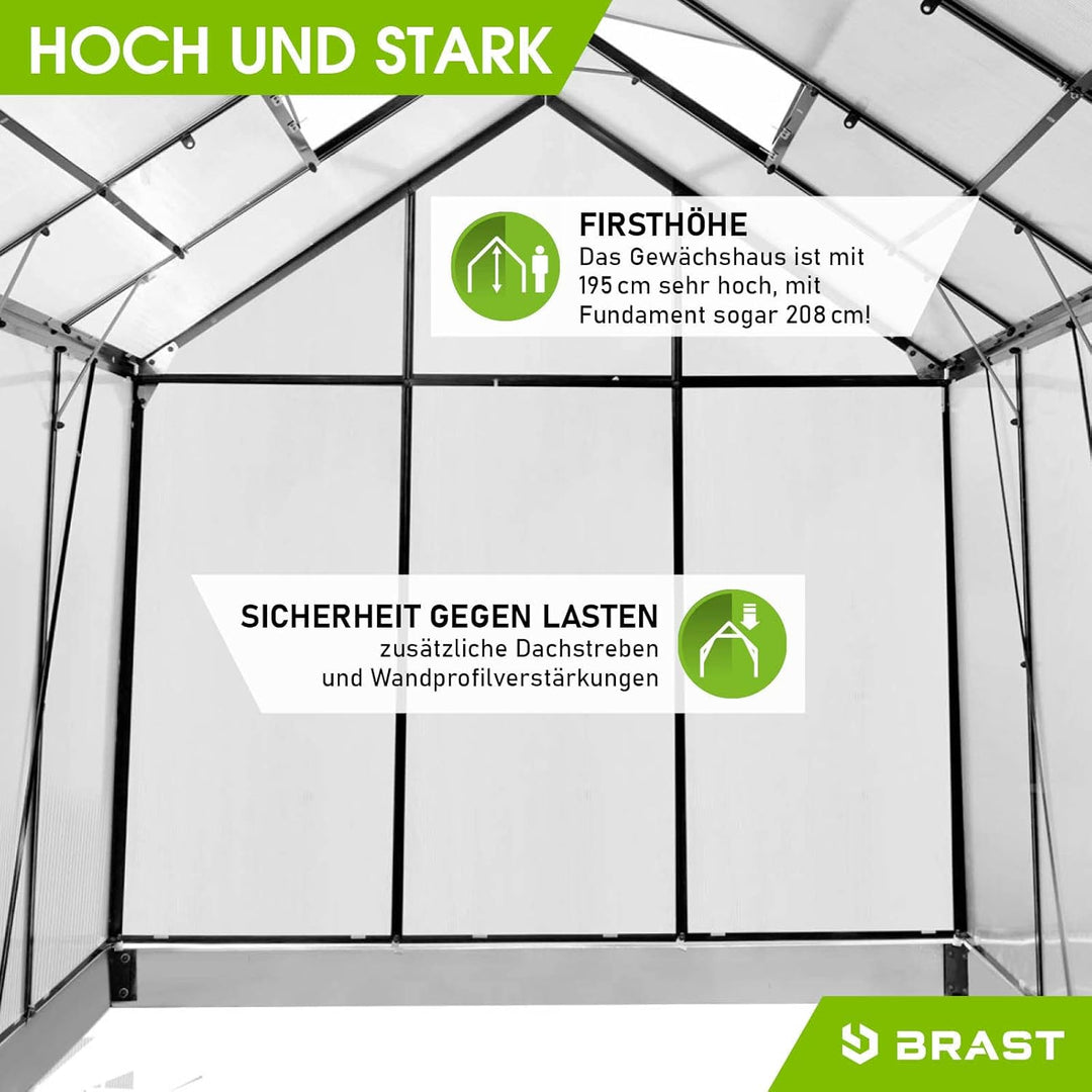 BRAST® Gewächshaus Aluminium mit Fundament rostfrei 40 Modelle 130x190x195cm - 490x250x235cm 6mm Pla