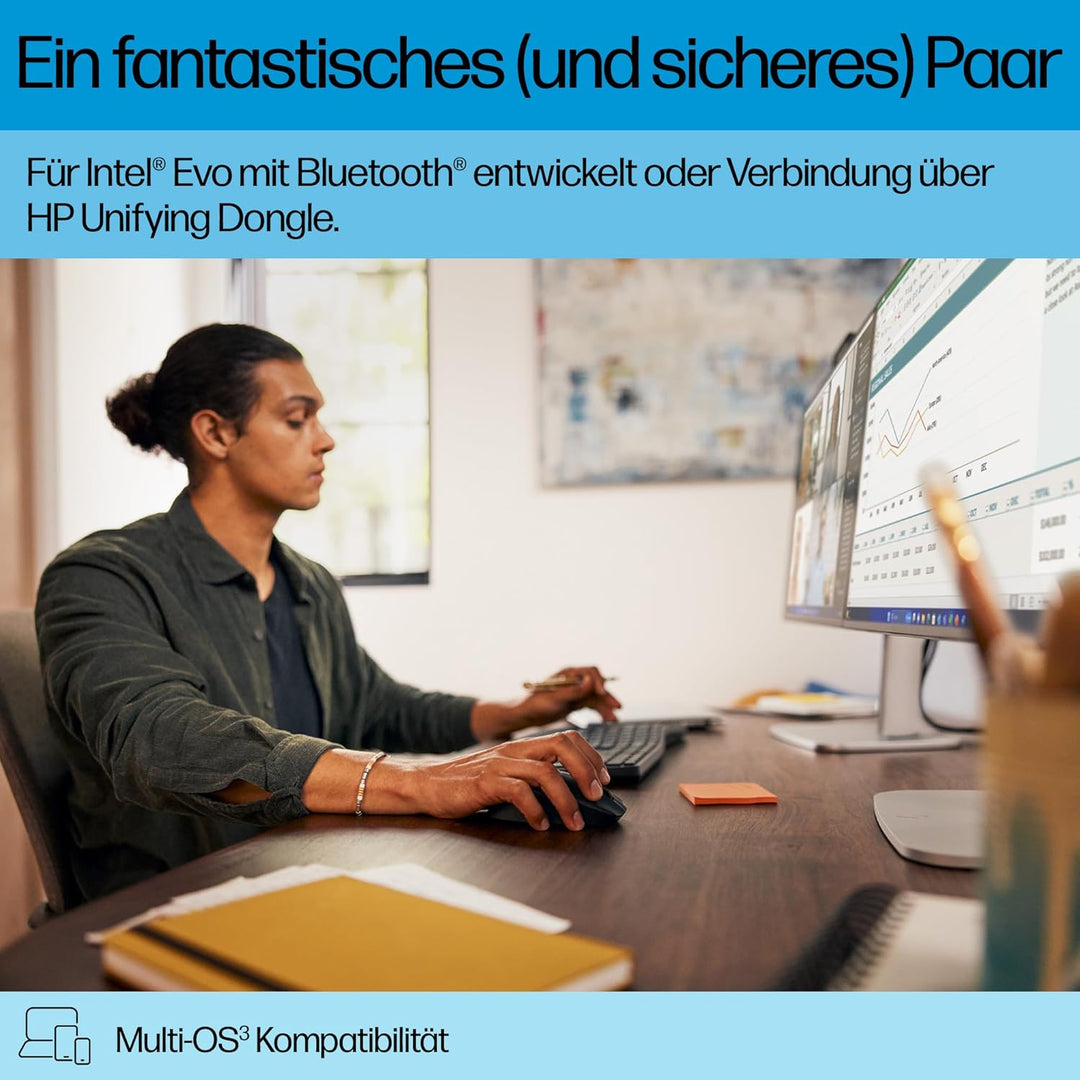 HP 680 Comfort Dual-Mode Tastatur und Maus Set, QWERTZ Deutsches Layout, Kabellos, Bluetooth & 2,4GH