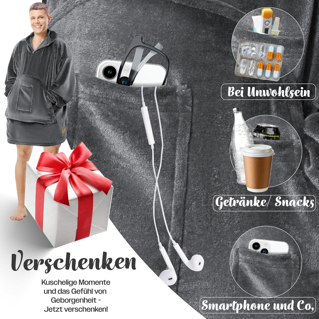 KESSER® Hoodie Decke Kuscheldecke mit Ärmeln Deckenpullover Vielseitig Tragbare Decke zum Anziehen f