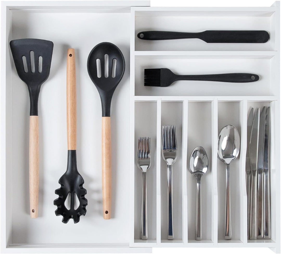KitchenEdge Hochwertiger Besteck- und Utensilien-Organizer für schmale Küchenschubladen, erweiterbar