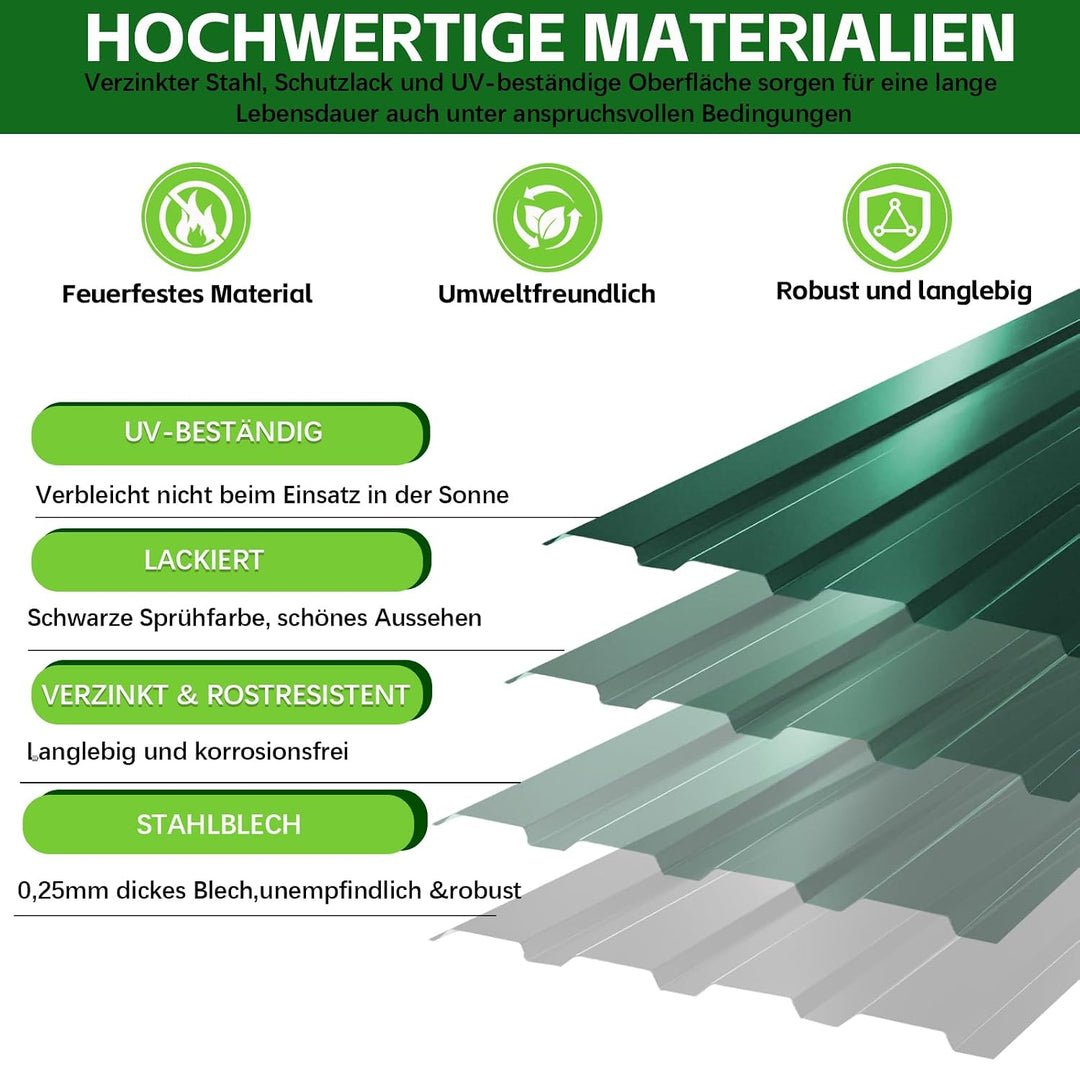 Warmfay® Profilblech Trapezblech 12er Set, 115×45 cm (6,21 m²), Wetterfest Rostresistent Verzinkte W