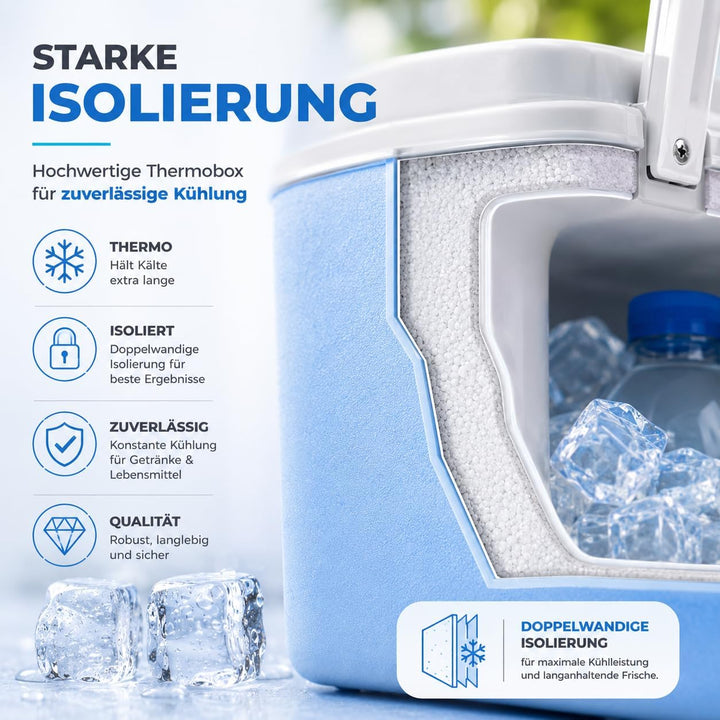 Kühlbox 15 Liter mit mobilen Kühlakku/Kühlelement für extra Lange Kühlung - Kühltasche/Thermobox Bla