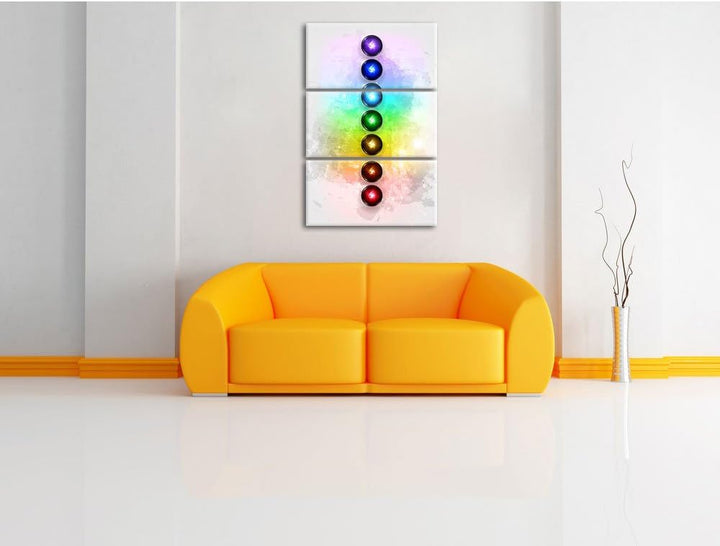 Pixxprint Chakra Eneregieelemente als Leinwandbild | Grösse: 3 Teilig (120x80) | Wandbild| Kunstdruc