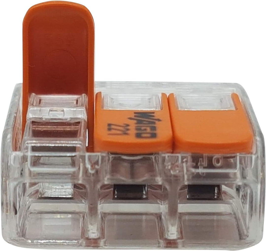 WAGO Plug-in terminal 3-way with lever for rigid (0.2-4 mm²) and flexible (0.14-4 mm²) wires to open