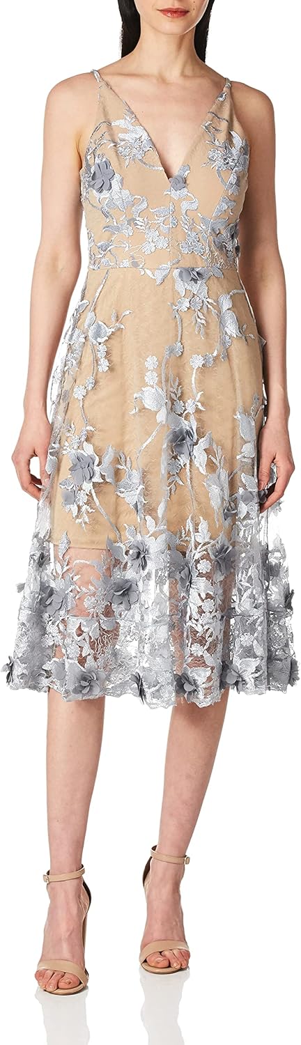 Dress the Population Damen Kleid S Mineral Blue/Nude, S Mineral Blue/Nude