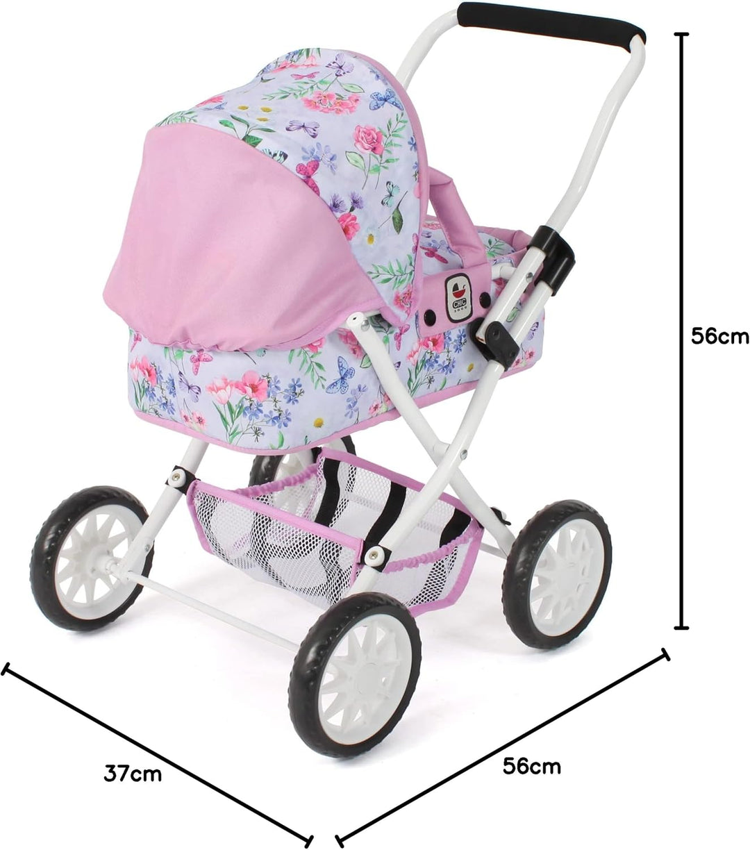 Bayer Chic 2000 - Puppenwagen Smarty, Kleiner Puppenwagen für Kinder ab 2 Jahren, Flowers, rosa, 555