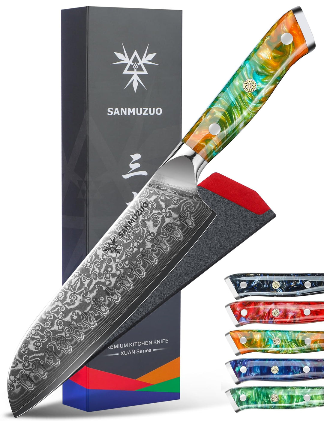 Damastmesser 18 cm Santokumesser - Japanisches Kochmesser - VG 10 Damaskus Stahl Küchenmesser mit Ha