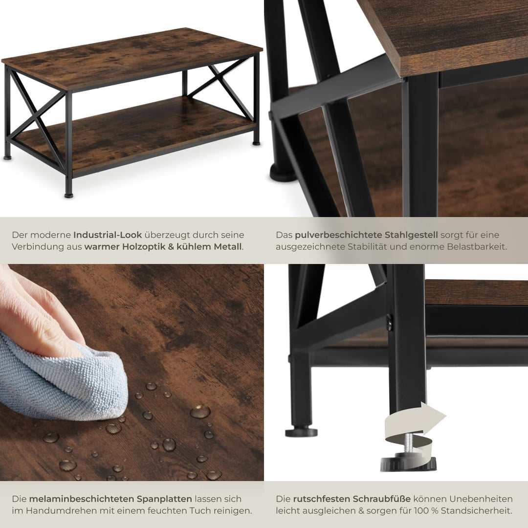 tectake® Couchtisch Holz und Metall, Wohnzimmertisch 100 x 55 x 45,5 cm, Couchtisch mit Stauraum Sof