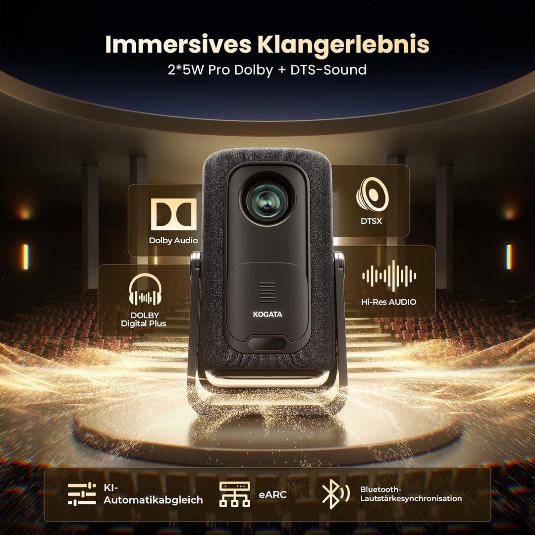 4K Smart Beamer | KOGATA Kurzdistanz 1.1:1, tragbar | Kompatibel mit Netflix-App | Dolby Audio & DTS