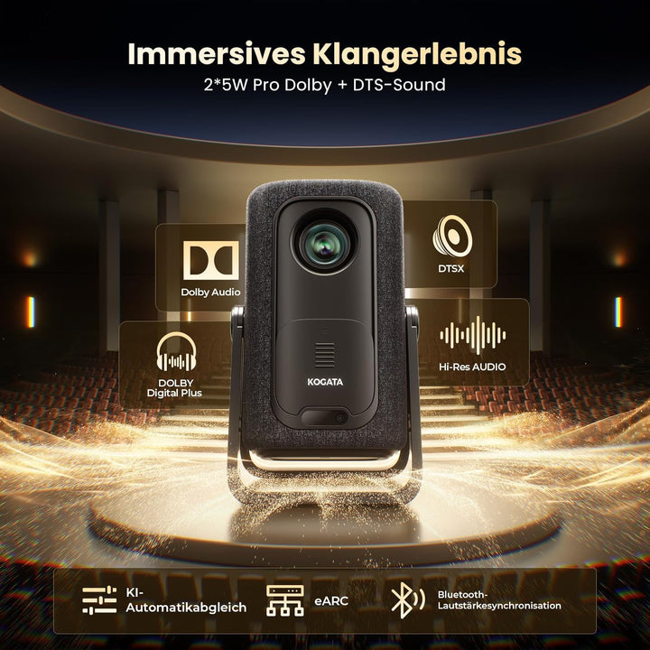 4K Smart Beamer | KOGATA Kurzdistanz 1.1:1, tragbar | Kompatibel mit Netflix-App | Dolby Audio & DTS