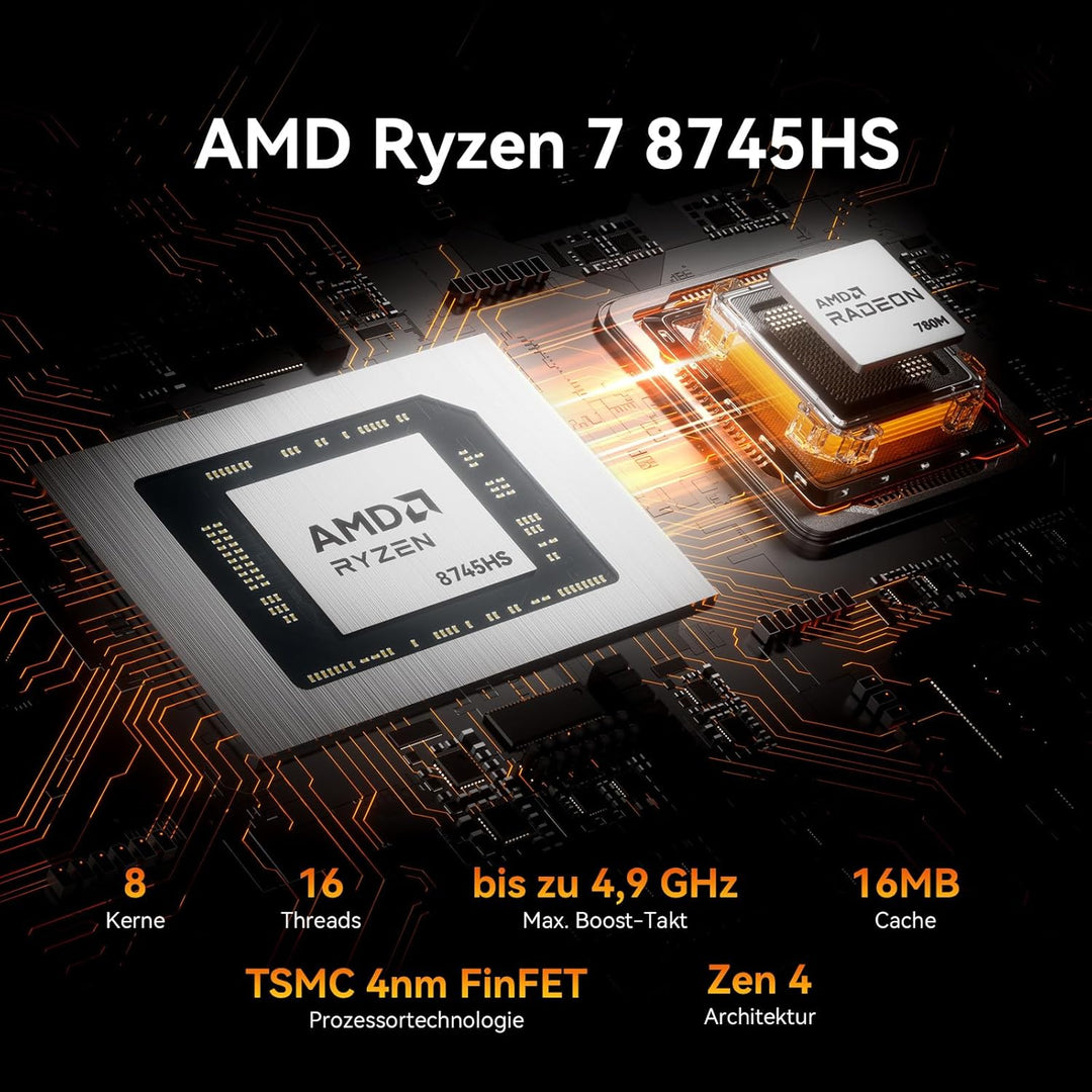 GEEKOM Mini PC A8 Max mit AMD Ryzen 7 8745HS, 2,5Gbps Dualer LAN Port, 3 Jahre Garantie, DDR5 RAM +