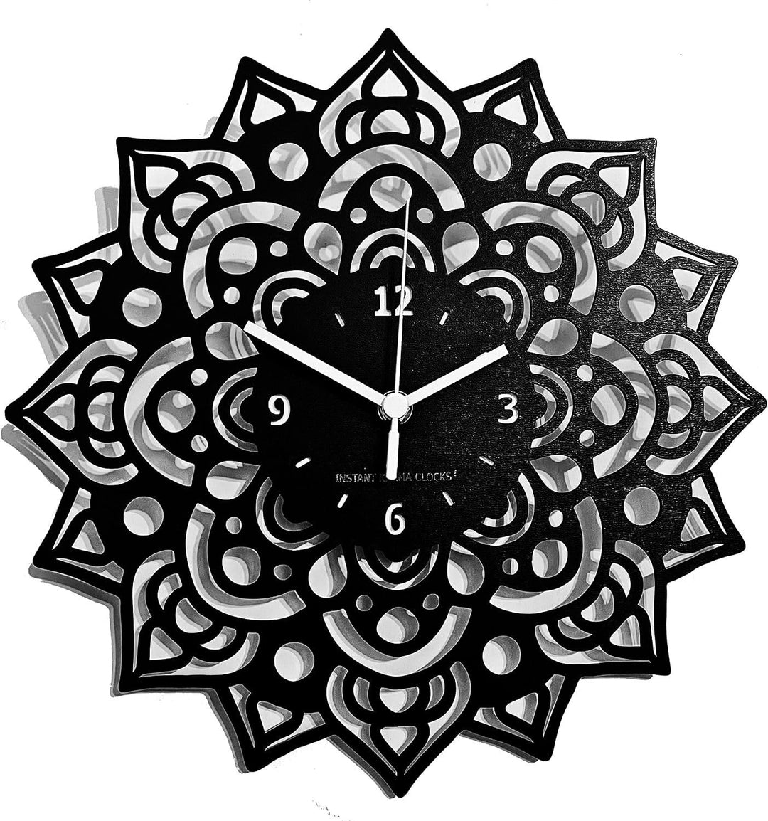 Instant Karma Clocks Wanduhr Mandala Blumen Kunstwerk Dekoration Chakra Kunst Geschenk, Schwarz, 30c
