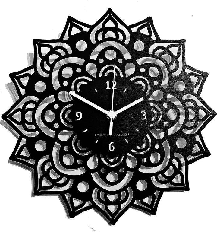 Instant Karma Clocks Wanduhr Mandala Blumen Kunstwerk Dekoration Chakra Kunst Geschenk, Schwarz, 30c