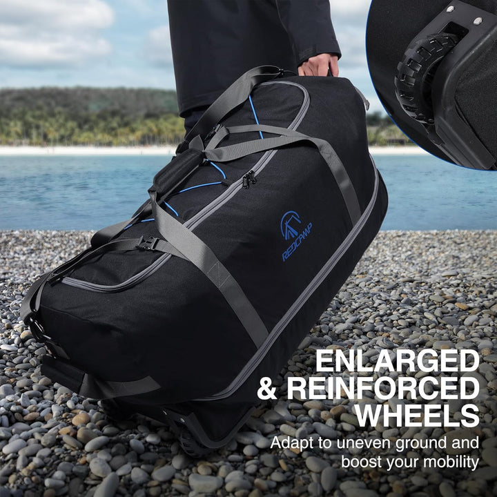 REDCAMP 110L Erweiterbare 140L Extra Grosse Reisetasche mit Rollen, 77cm Faltbare XXL Rucksack Sport