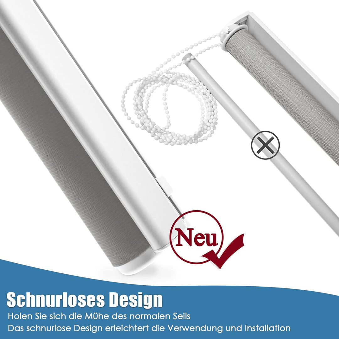 SBARTAR Doppelrollo schnurlos Klemmfix Rollos für Fenster ohne Bohren & zum Bohren, Hellgrau 75x120c