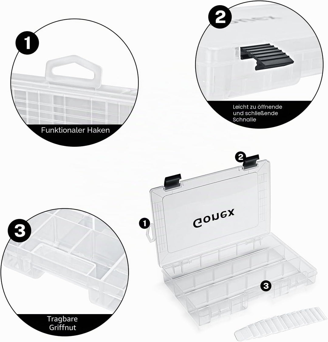 Gonex Köderboxen Angeln, Tackle Boxes 3/4 Stück, Transparente Kunststoff Angelbox mit Verstellbaren