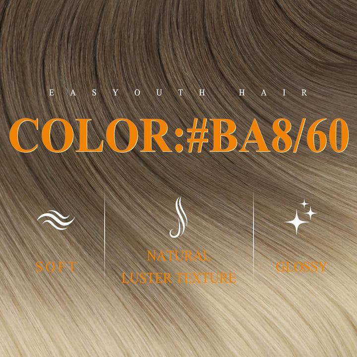 Easyouth Tape in Extension Echthaar Balayage Extensions Tape in Echthaar Farbe Aschbraun Mix Platinb
