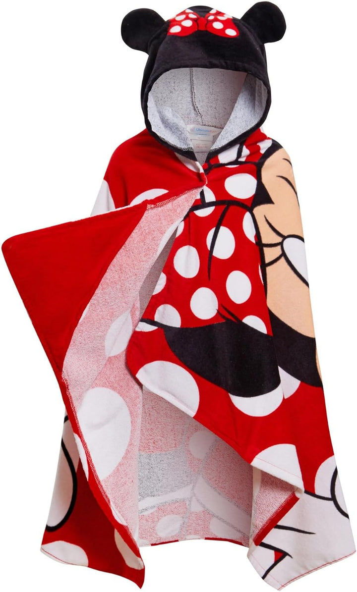 Disney Minnie Mouse Kapuzenhandtuch 100% Baumwolle Mädchen Poncho Kinder Strand Badetuch Schwimmen W