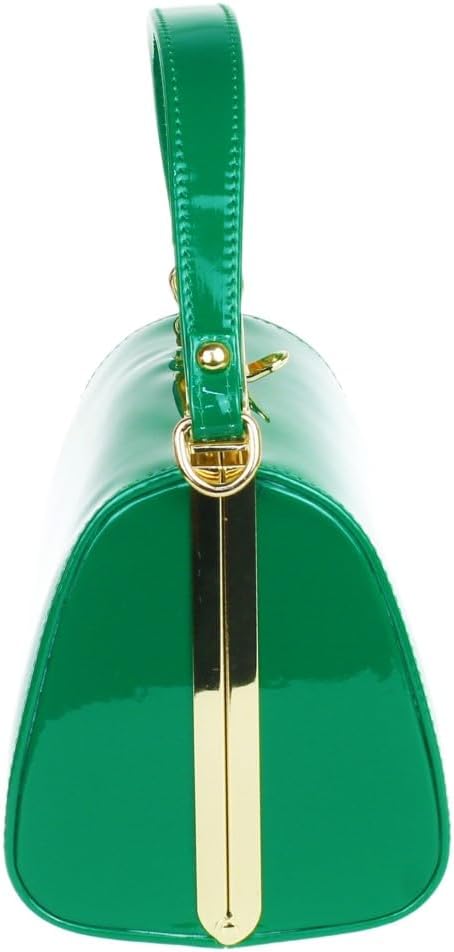 Girly Handbags Clutch aus glänzendem Lackleder mit Henkelverschluss, Abendhandtasche Admiral Green,