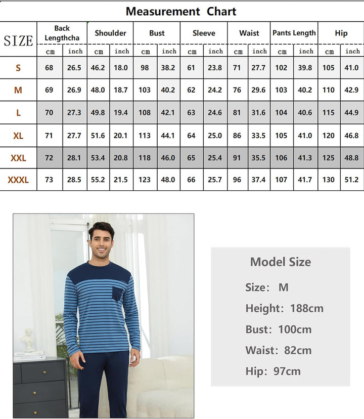 Irdcomps Schlafanzug Herren Pyjama Lang Winter Baumwolle Nachtwäsche Set Langarm Männer Schlafanzüge