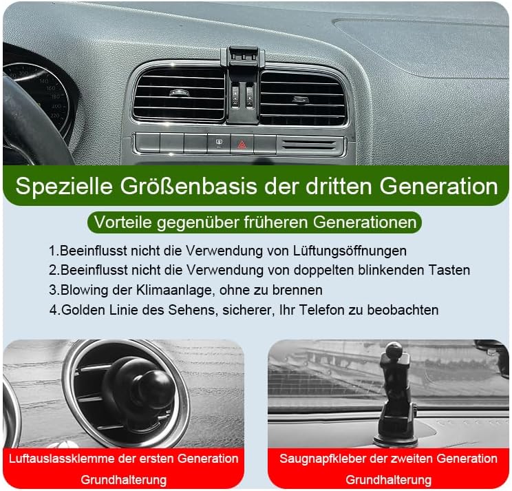 Auto Handyhalterung für Volkswagen Polo Auto Zubehör [Nur Kompatibel mit 2009-2017 VW Polo V] 360° D