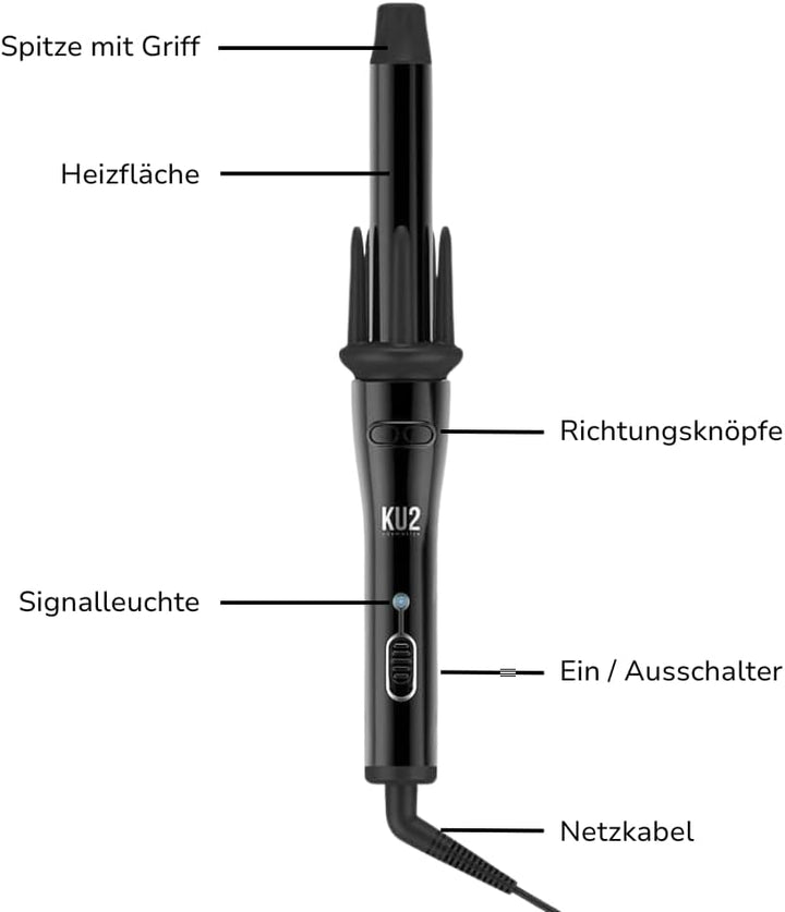 KU2 Cosmetics Lockenstab Automatisch – Curling Iron mit 5 Greif­fingern für grosse Locken, Keramikbe