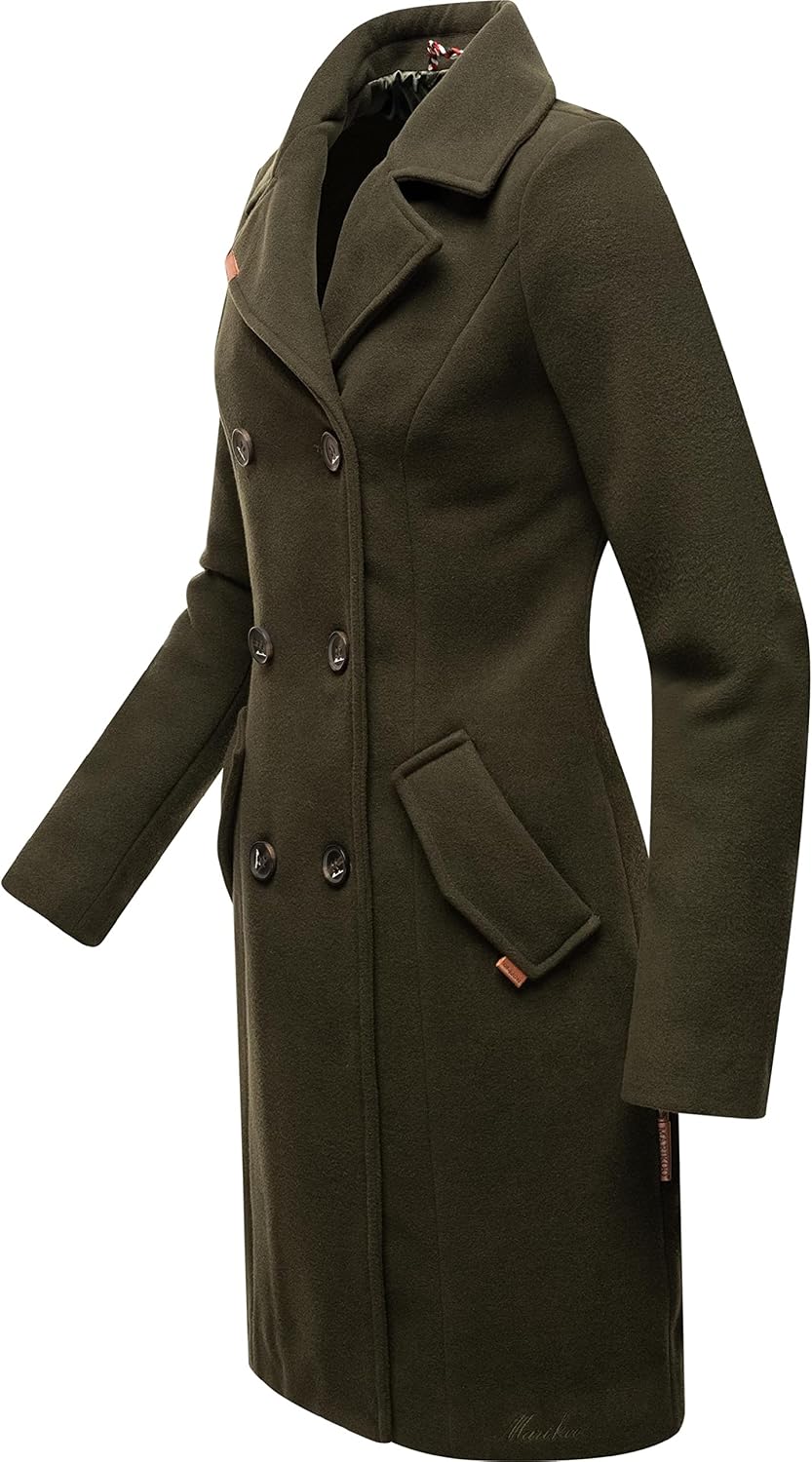 MARIKOO Damen Wollmantel Langer Trenchcoat mit Reversekragen Nanakoo XS-XXL XS Dark Green, XS Dark G