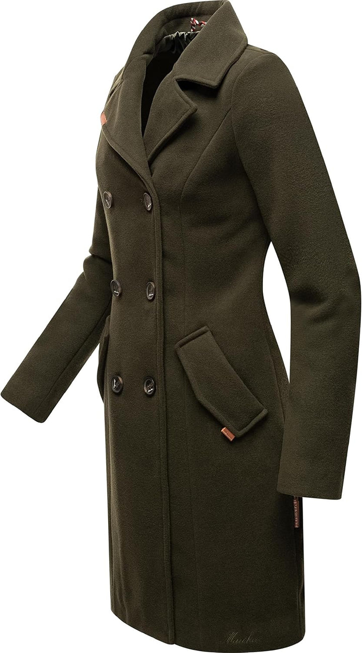 MARIKOO Damen Wollmantel Langer Trenchcoat mit Reversekragen Nanakoo XS-XXL XXL Dark Green, XXL Dark