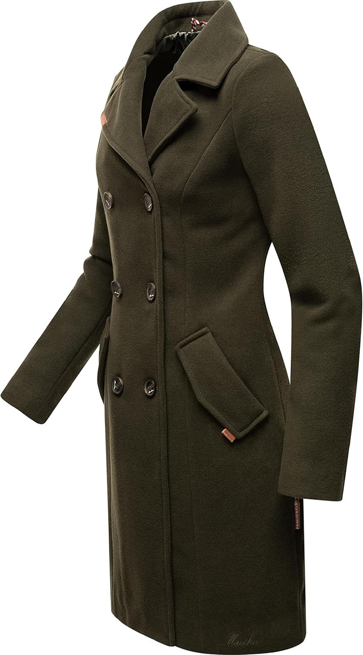 MARIKOO Damen Wollmantel Langer Trenchcoat mit Reversekragen Nanakoo XS-XXL XL Dark Green, XL Dark G