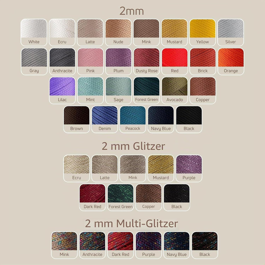 2 Garnstrange Sensy Premium 2 mm 230 Meter Polyester-Seil, 100% Polypropylen-Kordel Makramee-Kordel