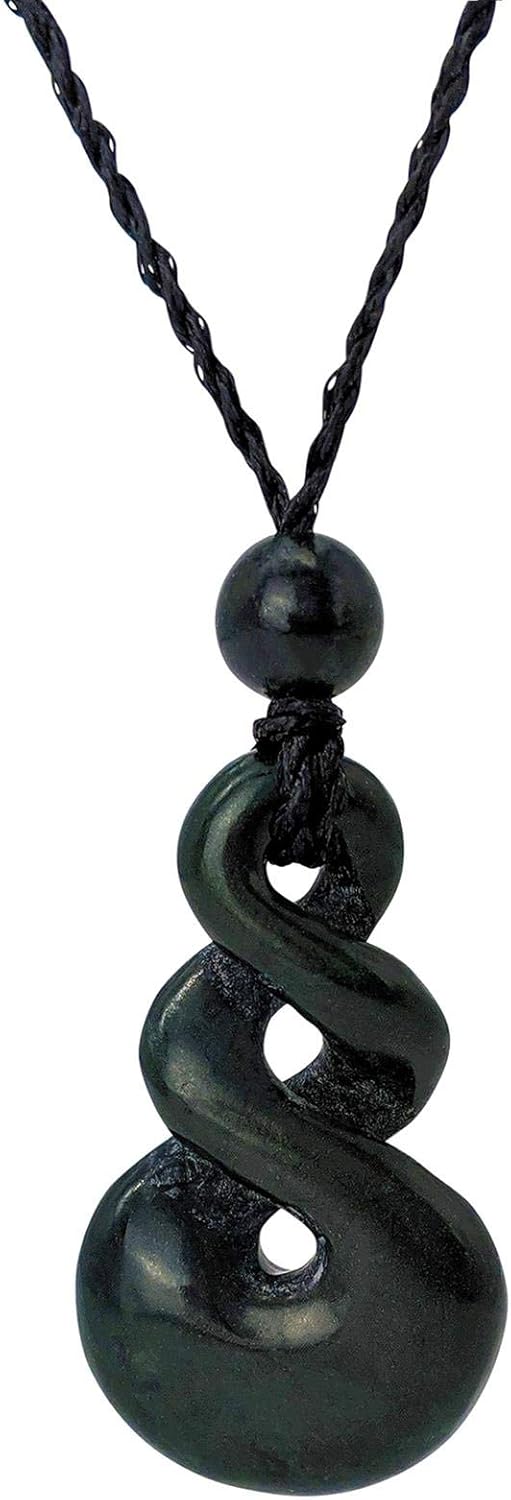 81stgeneration Anhänger Halskette Pikorua Geschnitzte Schwarze Nephrit-Jade für Herren und Damen