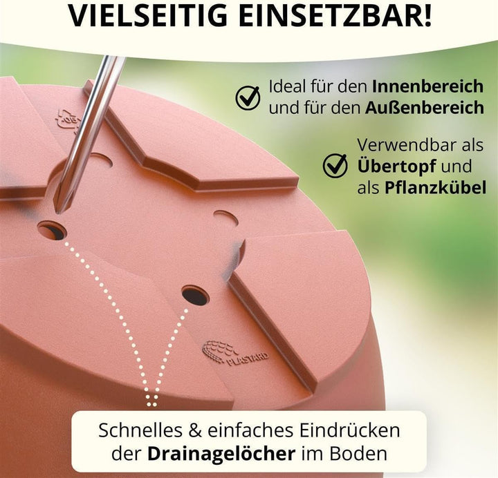 Plastard Blumentöpfe 5er Set 30 cm Durchmesser Terrakotta runder Pflanzkübel mit Untersetzer aus Kun