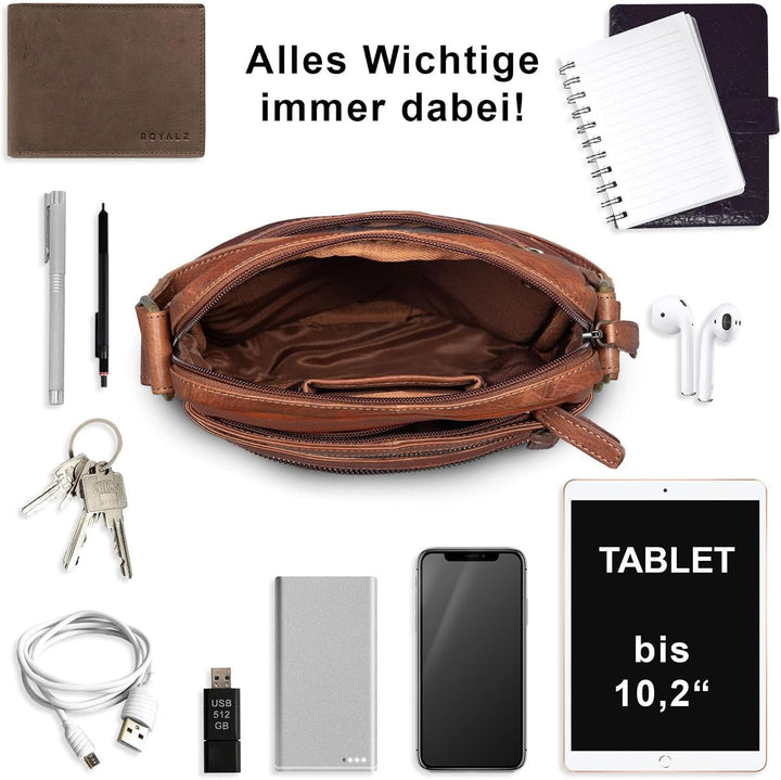 ROYALZ 'Trenton' Umhängetasche Leder Herren Klein Vintage Design Seitentasche Männer Schultertasche