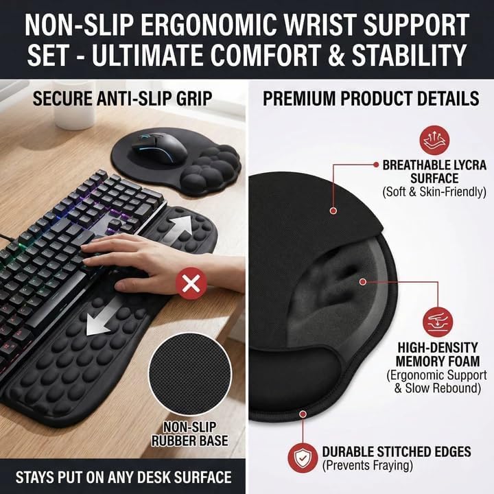 Handballenauflage Tastatur Maus 2-in-1 Set, Ergonomische Memory-Schaum | Cloud Wrist Rest mit 2 Neig