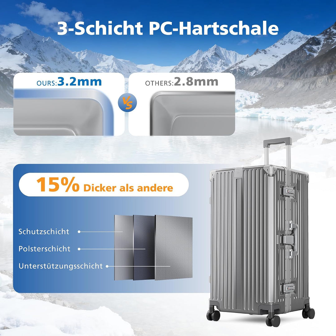 ALPHA CAMP Koffer Grösse XXL Reisekoffer Leicht Hartschalenkoffer Polycarbonat 105L Luggage Suitcase