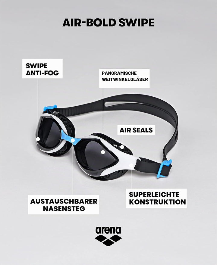 Arena Unisex – Erwachsene Air-Bold Swipe Schwimmbrillen, Blue-Blue-Black, One Size
