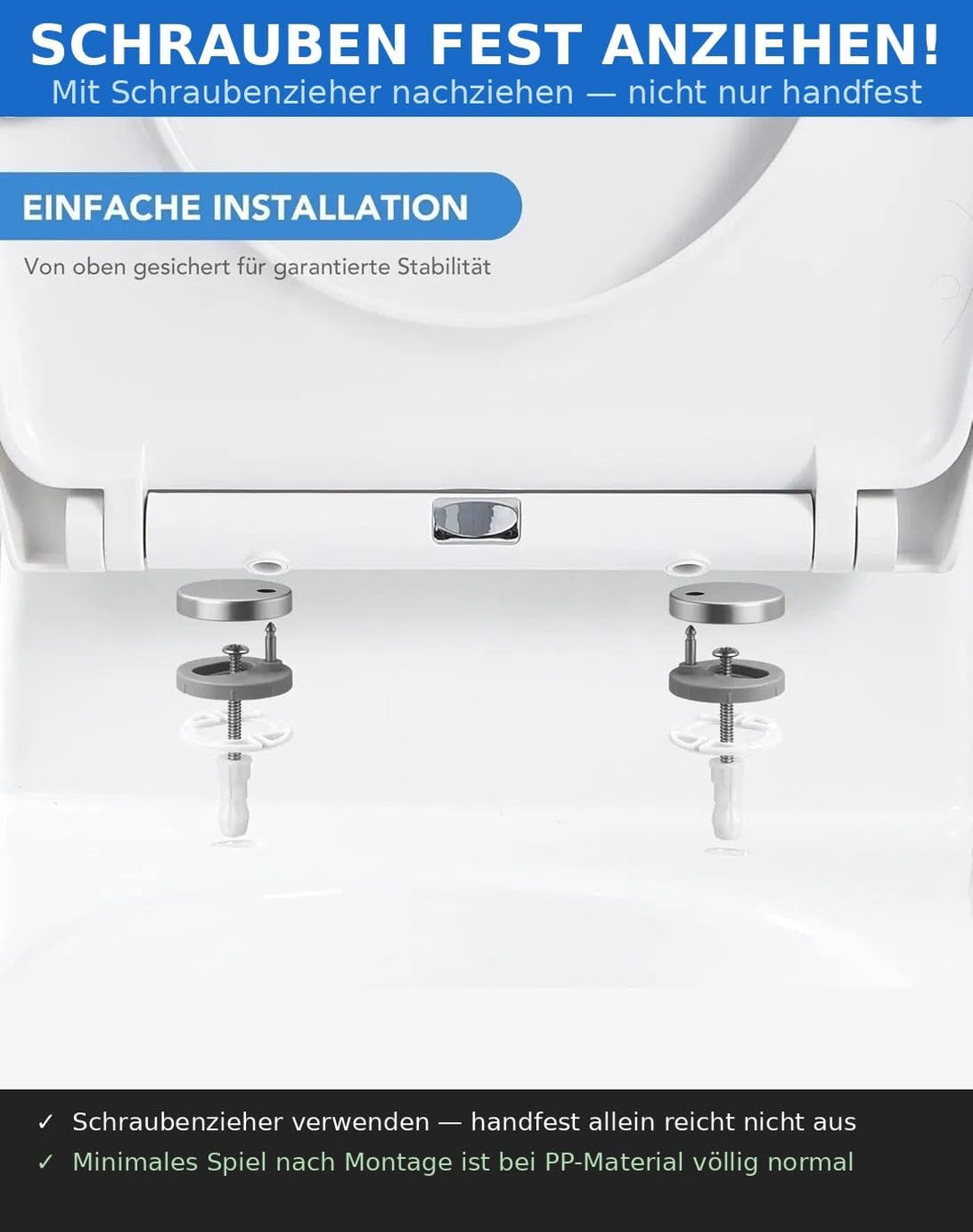 Toilettendeckel mit Absenkautomatik,WC Sitz Quick Release Funktion und Softclose, Einfache Montage A