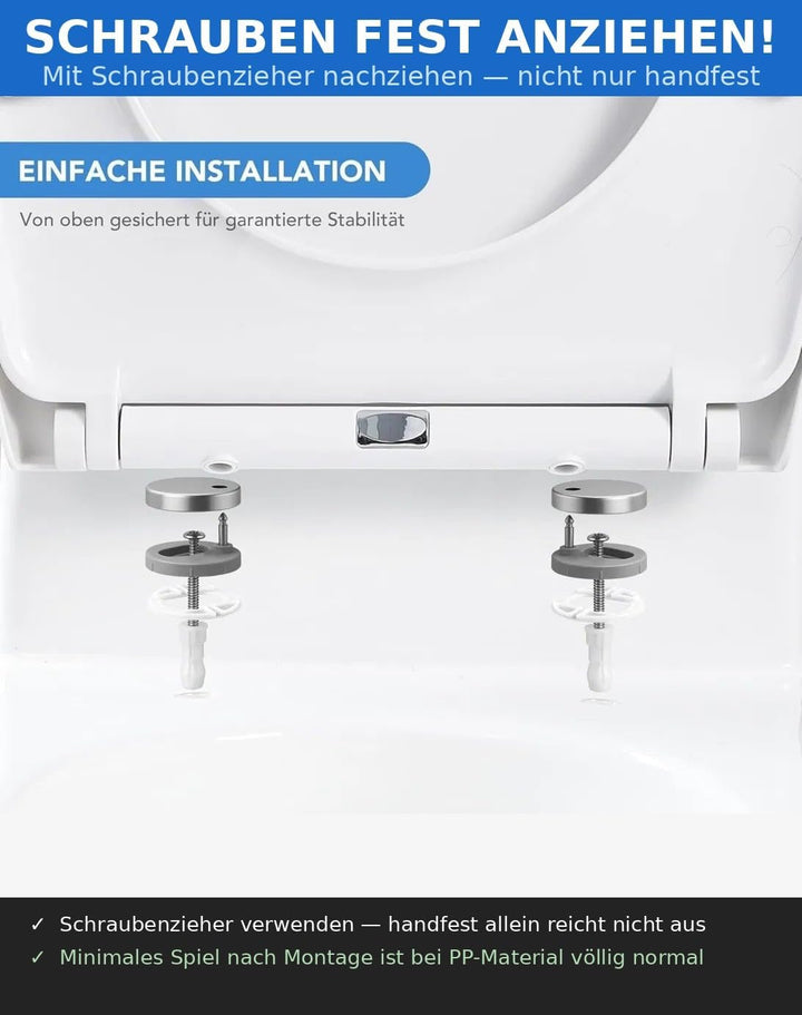 Toilettendeckel mit Absenkautomatik,WC Sitz Quick Release Funktion und Softclose, Einfache Montage A