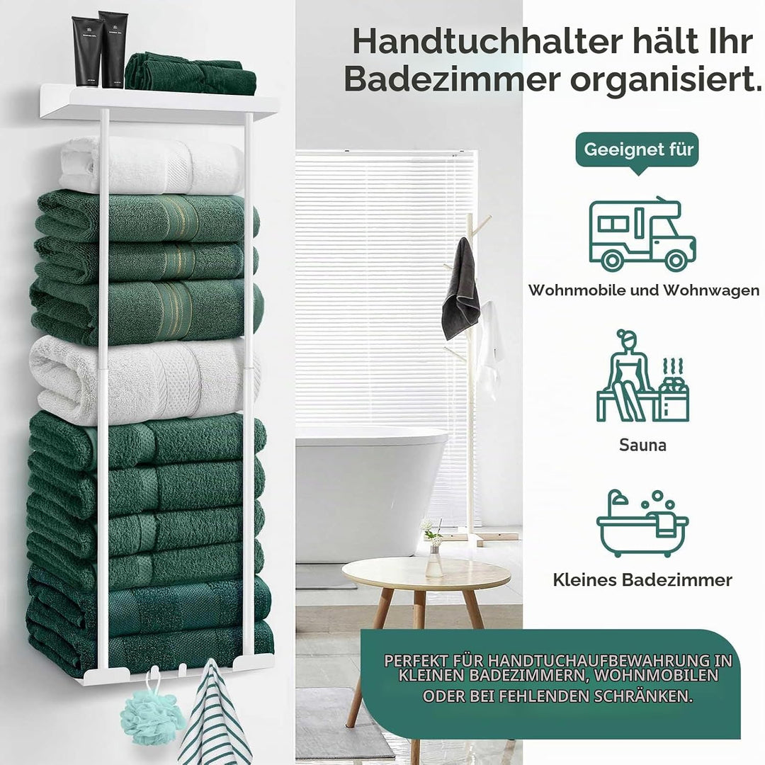 Handtuchhalter ohne Bohren – Stabile Handtuch Aufbewahrung fürs Badezimmer | Handtuchhalter mit Hake