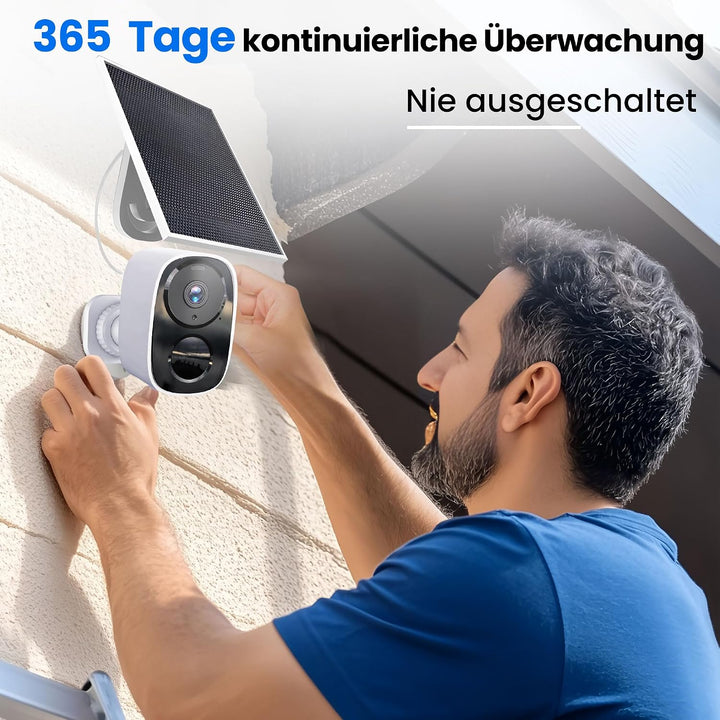 2K/3MP Überwachungskamera Aussen Akku Solar, Kostenloser Cloud-Speicher, 2.4G-5G GHz WLAN Kabellose