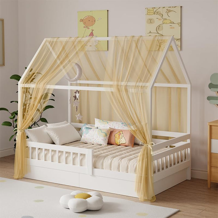 Hausbett Himmel Set, 2 Stück Betthimmel Babybett für Hausbett Deko, Bett Vorhang für Mädchen Jungen