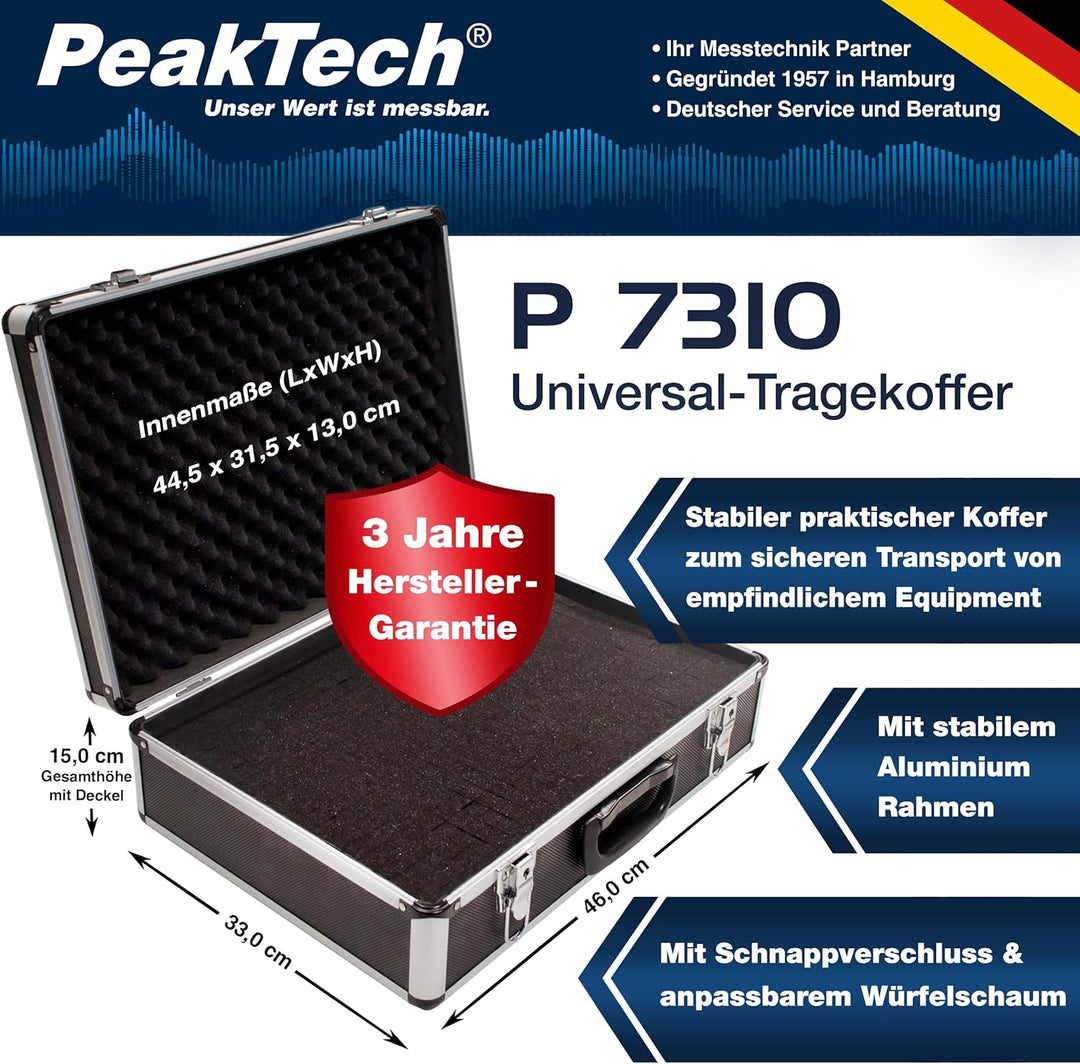 PeakTech 7310 – Universal Koffer für Messgeräte, Robuster Tragekoffer, Werkzeug Aufbewahrung, Würfel