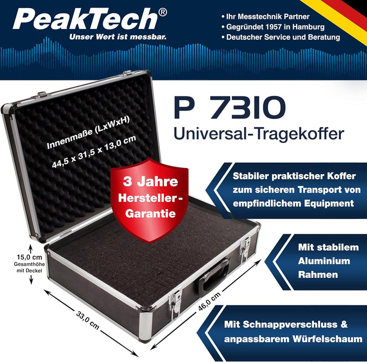 PeakTech 7310 – Universal Koffer für Messgeräte, Robuster Tragekoffer, Werkzeug Aufbewahrung, Würfel