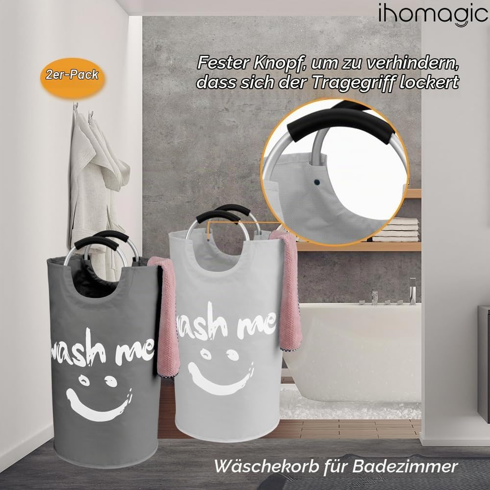 IHOMAGIC 2er Wäschekorb 91L Faltbar Wäschesammler Wäschetonne Stoff Wäschebox mit Griff, Gross Wäsch