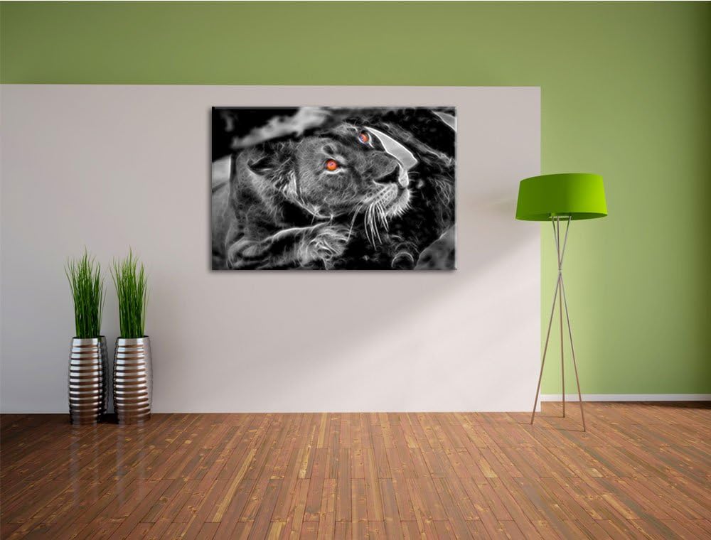 anpirschende listige Löwin schwarz/weiss Deluxe Format: 100x70 cm auf Leinwand, XXL riesige Bilder f