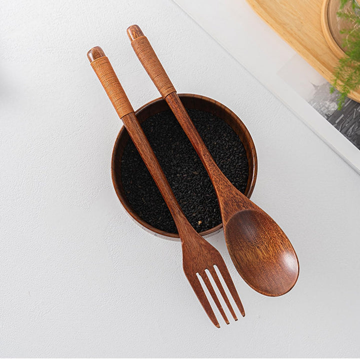 8 Stück Holz Besteck Küchenutensilien, Salatbesteck Holz, Holzgabel, Wooden Spoon, Holzlöffel, Mehrw