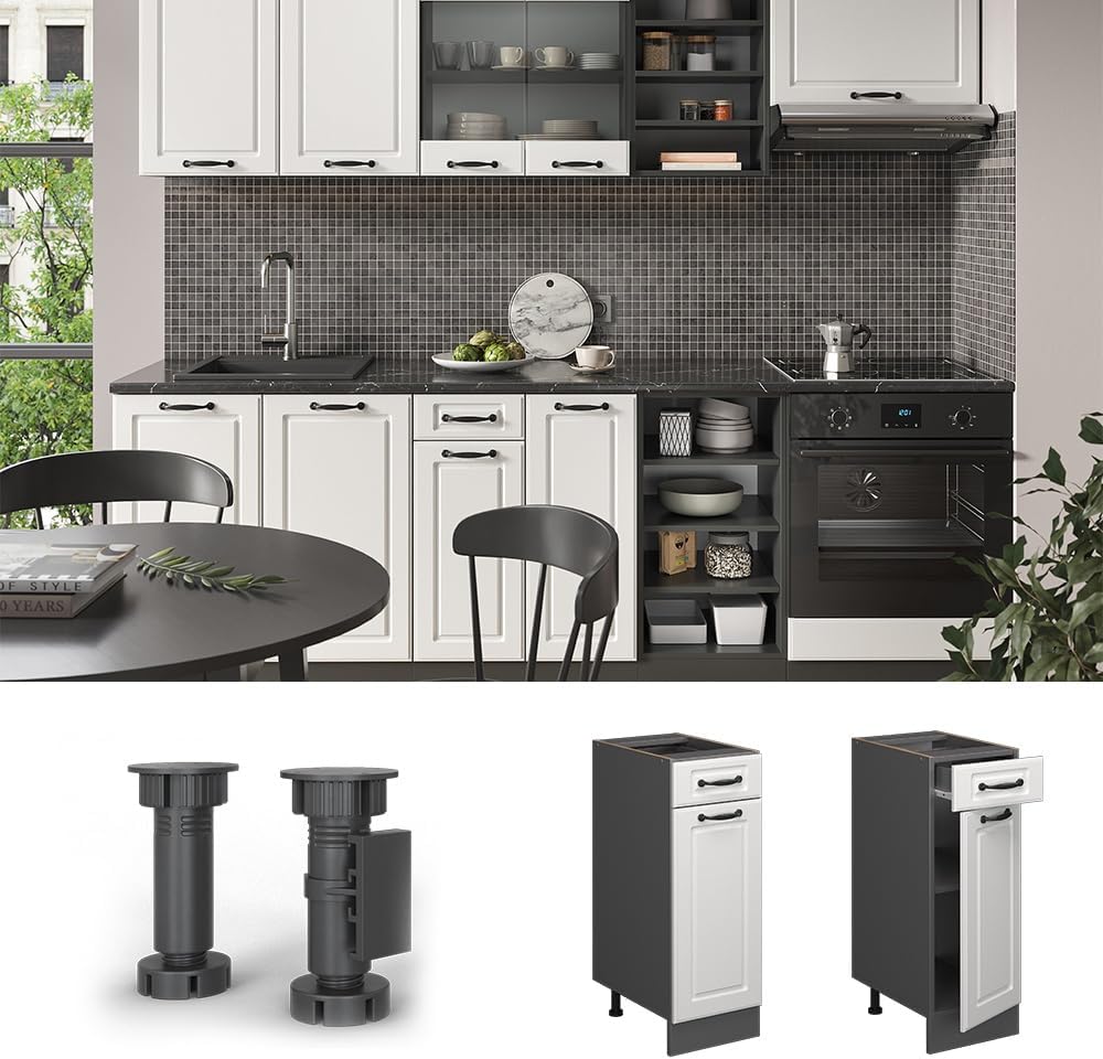 Vicco Küchenunterschrank R-Line, Weiss Landhaus/Anthrazit, 30 cm ohne Arbeitsplatte Schubunterschran
