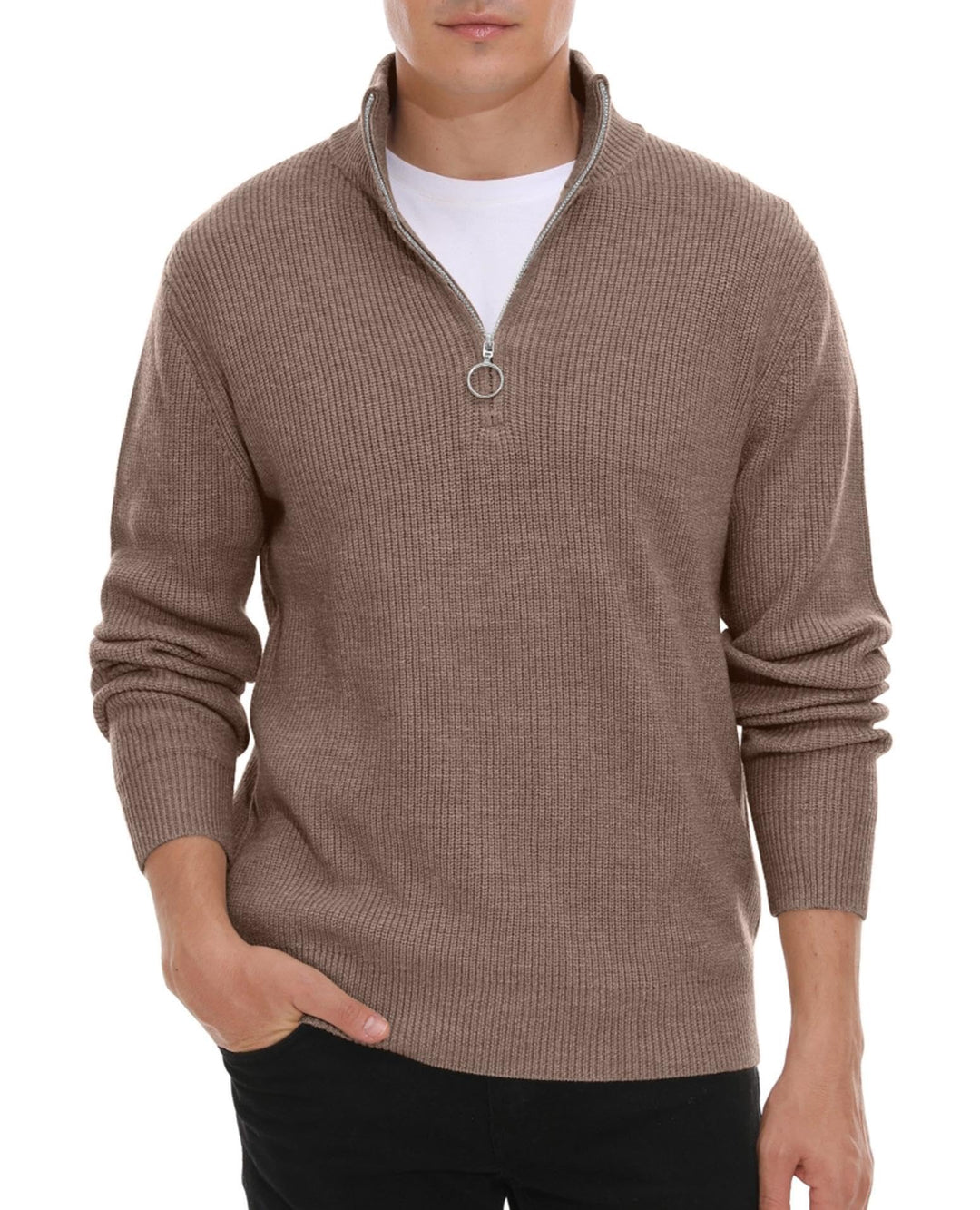 Hisir Pullover Herren Strickpullover 1/4 Zip Pulli Männer, Bequem Weich Warmer Winter Pullover für M
