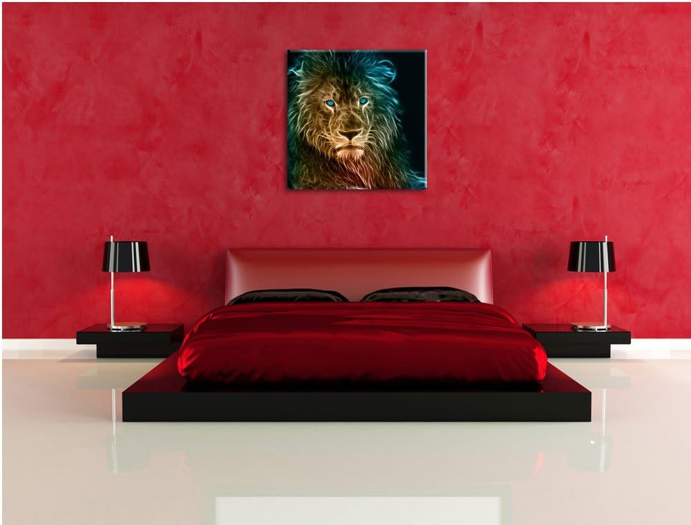 Stolzer Löwe Abstrakt, Format: 70x70 auf Leinwand, XXL riesige Bilder fertig gerahmt mit Keilrahmen,