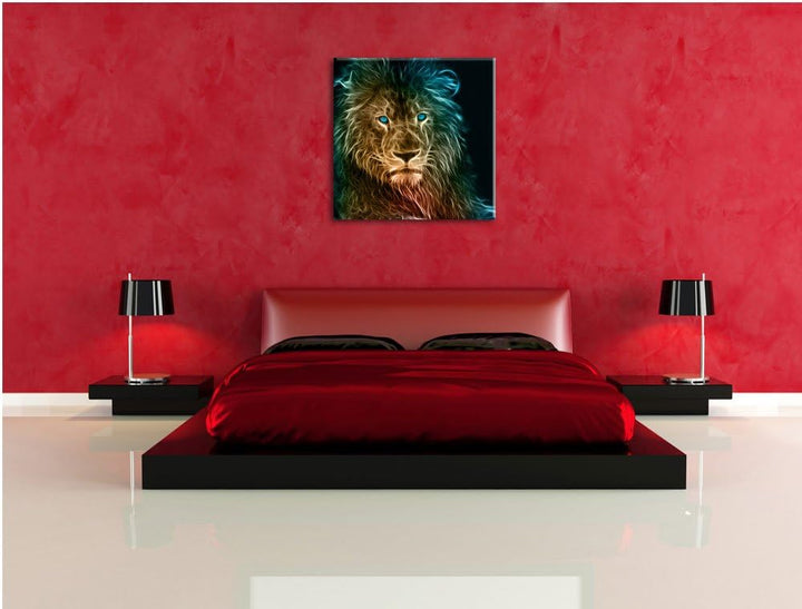 Stolzer Löwe Abstrakt, Format: 70x70 auf Leinwand, XXL riesige Bilder fertig gerahmt mit Keilrahmen,
